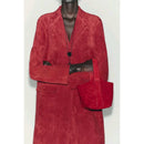 Casaco Feminino de Outono Estilo Minimalista Manga Longa com Barra Reta Efeito Camurça Reversível Estilo Commute Comprimento ...