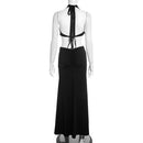 Florora luxo oco sem costas maxi vestido mulher sexy halter profundo decote em v sem mangas ruched retalhos vestidos chique festa clubwear