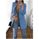 Cardigan feminino europeu e americano, com lapela, corte slim, elegante, manga comprida, estilo blazer.