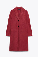 Casaco Feminino de Outono Estilo Minimalista Manga Longa com Barra Reta Efeito Camurça Reversível Estilo Commute Comprimento ...