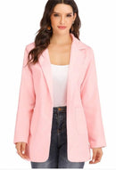 Cardigan feminino europeu e americano, com lapela, corte slim, elegante, manga comprida, estilo blazer.