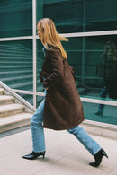 Casaco Feminino de Outono Estilo Minimalista Manga Longa com Barra Reta Efeito Camurça Reversível Estilo Commute Comprimento ...