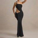 Vestido Longo Feminino Elegante para Festa e Baile, Sensual, de Verão, com Um Ombro Só, Estilo Irregular e Justo ao Corpo, Estilo Estrangeiro