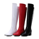 Botas altas no joelho para mulheres, sapatos pretos longos, saltos grossos, quentes, elegantes, senhoras, outono, inverno