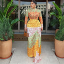 Sexy carta impressão transparente malha sheer vestido 2025 nova moda outono inverno elegante manga longa clube festa vestidos longos