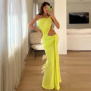 Vestido Longo Feminino Elegante para Festa e Baile, Sensual, de Verão, com Um Ombro Só, Estilo Irregular e Justo ao Corpo, Estilo Estrangeiro