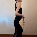 Vestido feminino com gola alta sem mangas Lucyever, sexy fora do ombro, vestidos bodycon divididos, vestido longo de malha vintage fino, verão
