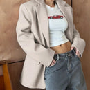 Blazer cáqui feminino com senso de design, mangas compridas de lã quente de outono e inverno, jaqueta de terno estilo preguiçoso casual