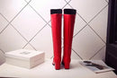 Botas altas no joelho para mulheres, sapatos pretos longos, saltos grossos, quentes, elegantes, senhoras, outono, inverno