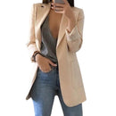 Jaqueta Elegante 2026: Blazer Feminino Casual Britânico Profissional Sem Botões com Gola e Bolso Simples
