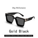 Óculos de Sol Luxuosos Ruiao Retro Black Millionaire Shades 2026 para Homens, Designer de Marca Famosa, Óculos de Sol Quadrados para Homens e Mulheres