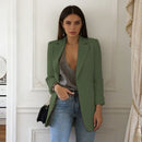 Jaqueta Elegante 2026: Blazer Feminino Casual Britânico Profissional Sem Botões com Gola e Bolso Simples
