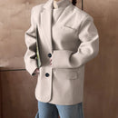 Blazer cáqui feminino com senso de design, mangas compridas de lã quente de outono e inverno, jaqueta de terno estilo preguiçoso casual