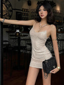 Sisterlind, vestido de lantejoulas sexy com lantejoulas, mini pêssego, hip, praia de férias, stretch de rua