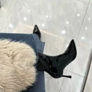 Outono inverno feminino botas de tornozelo fino moda elegante apontou toe sapatos finos salto alto feminino morder botas curtas