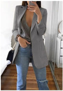 Cardigan feminino europeu e americano, com lapela, corte slim, elegante, manga comprida, estilo blazer.
