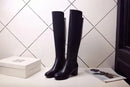 Botas altas no joelho para mulheres, sapatos pretos longos, saltos grossos, quentes, elegantes, senhoras, outono, inverno