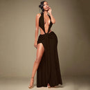 Florora luxo oco sem costas maxi vestido mulher sexy halter profundo decote em v sem mangas ruched retalhos vestidos chique festa clubwear