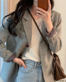 Blazer entalhado de manga comprida feminino, Casaco, Casacos, Entalhado, Botões, Chique, Escritório, Trabalho, Moda coreana, Fofo, Trabalho, Outono, Inverno, Outono, 2024