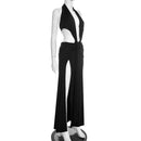 Florora luxo oco sem costas maxi vestido mulher sexy halter profundo decote em v sem mangas ruched retalhos vestidos chique festa clubwear