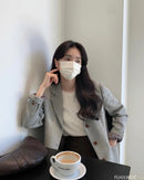 Blazer entalhado de manga comprida feminino, Casaco, Casacos, Entalhado, Botões, Chique, Escritório, Trabalho, Moda coreana, Fofo, Trabalho, Outono, Inverno, Outono, 2024