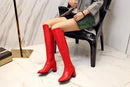 Botas altas no joelho para mulheres, sapatos pretos longos, saltos grossos, quentes, elegantes, senhoras, outono, inverno