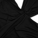 Florora luxo oco sem costas maxi vestido mulher sexy halter profundo decote em v sem mangas ruched retalhos vestidos chique festa clubwear