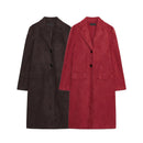 Casaco Feminino de Outono Estilo Minimalista Manga Longa com Barra Reta Efeito Camurça Reversível Estilo Commute Comprimento ...