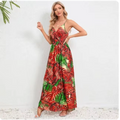 Vestido estampado sem mangas com decote em v feminino, boêmio, sem encosto, colete, elegante, férias, vestidos longos