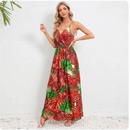 Vestido estampado sem mangas com decote em v feminino, boêmio, sem encosto, colete, elegante, férias, vestidos longos