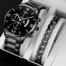 Relógio de quartzo masculino com cinto de aço inoxidável, falso três olhos, seis pinos, calendário, negócio, moda