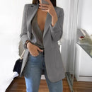 Jaqueta Elegante 2026: Blazer Feminino Casual Britânico Profissional Sem Botões com Gola e Bolso Simples