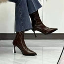 Outono inverno feminino botas de tornozelo fino moda elegante apontou toe sapatos finos salto alto feminino morder botas curtas