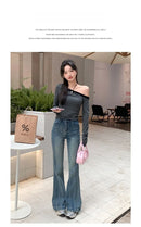 Calça Jeans Feminina Azul Retrô Americana Plus Size com Cintura Alta, Efeito Modelador, Perna Larga e Barra Evasê, Nova Coleç...