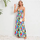 Vestido estampado sem mangas com decote em v feminino, boêmio, sem encosto, colete, elegante, férias, vestidos longos