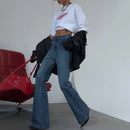 Jeans bootcut de cintura alta lavados retrô americanos, calças versáteis, simples, emagrecedoras, estilo rua