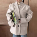 Blazer cáqui feminino com senso de design, mangas compridas de lã quente de outono e inverno, jaqueta de terno estilo preguiçoso casual