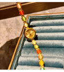 1 pedaço de novas pedras preciosas coloridas e strass incrustadas com luxo acessível, relógio feminino retrô, elegante e moderno 30m à prova d'água, adequado para uso diário e pulsos decorativos para festas, férias e