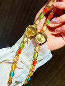 1 pedaço de novas pedras preciosas coloridas e strass incrustadas com luxo acessível, relógio feminino retrô, elegante e moderno 30m à prova d'água, adequado para uso diário e pulsos decorativos para festas, férias e