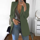 Jaqueta Elegante 2026: Blazer Feminino Casual Britânico Profissional Sem Botões com Gola e Bolso Simples