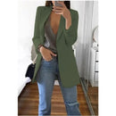Cardigan feminino europeu e americano, com lapela, corte slim, elegante, manga comprida, estilo blazer.