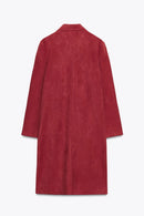 Casaco Feminino de Outono Estilo Minimalista Manga Longa com Barra Reta Efeito Camurça Reversível Estilo Commute Comprimento ...