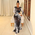 Sexy carta impressão transparente malha sheer vestido 2025 nova moda outono inverno elegante manga longa clube festa vestidos longos