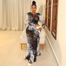 Sexy carta impressão transparente malha sheer vestido 2025 nova moda outono inverno elegante manga longa clube festa vestidos longos