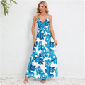 Vestido estampado sem mangas com decote em v feminino, boêmio, sem encosto, colete, elegante, férias, vestidos longos