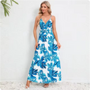 Vestido estampado sem mangas com decote em v feminino, boêmio, sem encosto, colete, elegante, férias, vestidos longos