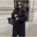 Elegante Casaco Feminino de Lã Preto 2025 Outono Inverno Estilo Coreano Hepburn Miniatura Agasalho de Lã Manga Longa Gola de ...