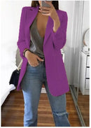 Cardigan feminino europeu e americano, com lapela, corte slim, elegante, manga comprida, estilo blazer.