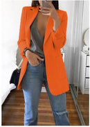 Cardigan feminino europeu e americano, com lapela, corte slim, elegante, manga comprida, estilo blazer.