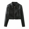 Moda curta jaqueta de motociclista feminina couro falso turn-down colarinho zíper estilo rua solto ajuste manga longa casaco de inverno